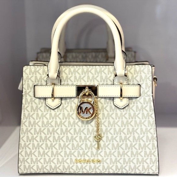 Michael Kors Hamilton Small Logo Satchel Bag Light Cream Multi - Picture 1 of 8